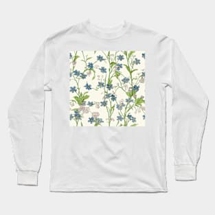 Vintage Floral Romantic Blue Forget Me Not Flower Design Long Sleeve T-Shirt